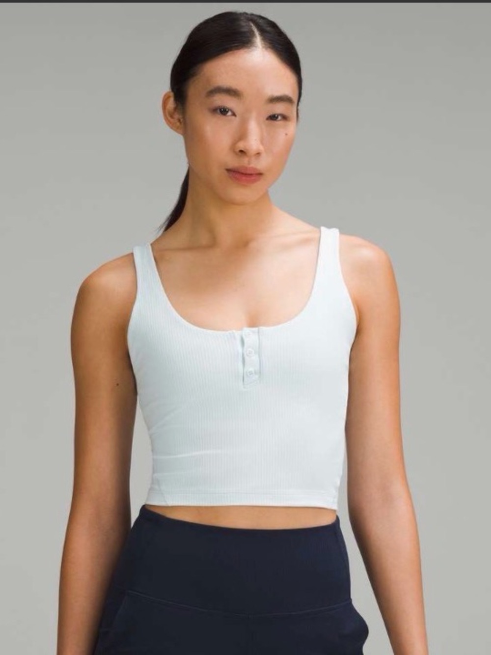 LULULEMON Ribbed Henley Tank Top Size 8 Sheer Blue